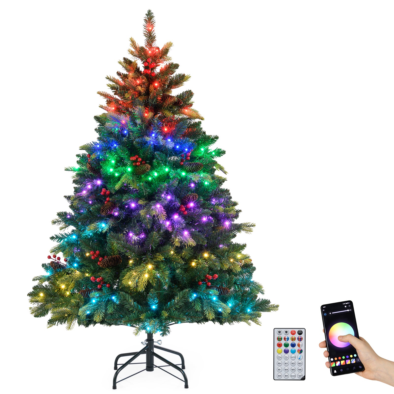 5/6/7/8 FT Artificial Christmas Tree with LED Lights and Remote APP Control-5 FT