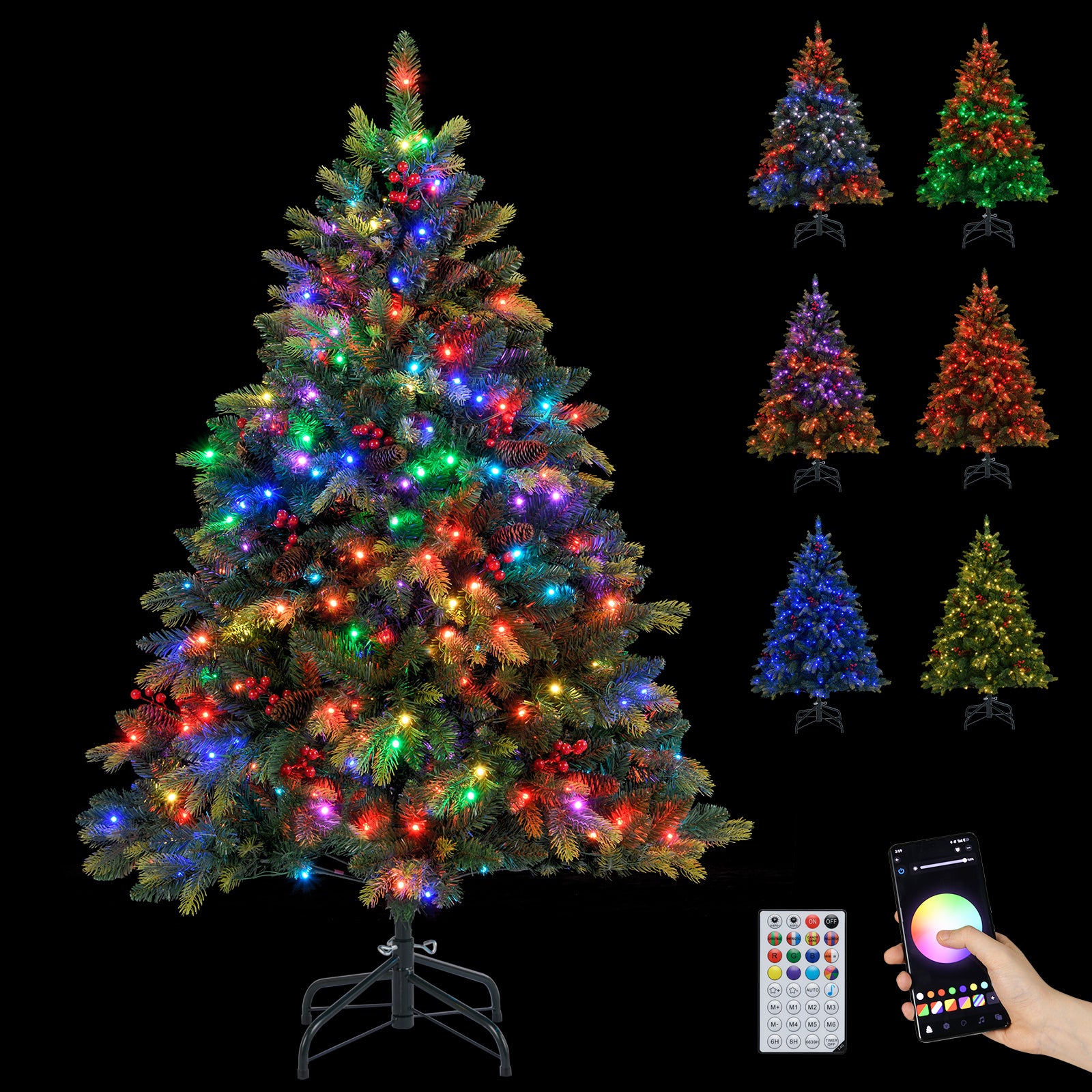 5/6/7/8 FT Artificial Christmas Tree with LED Lights and Remote APP Control-5 FT