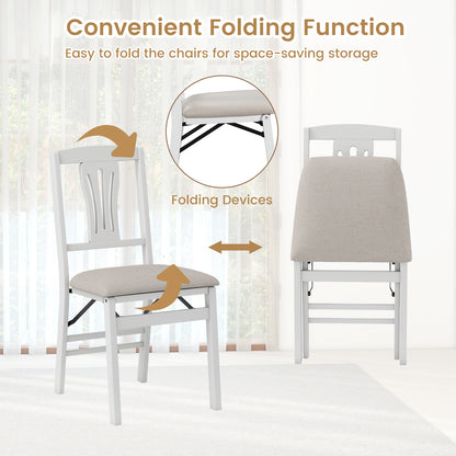 Folding Kitchen Chairs Set of 4 Upholstered Dining Chairs with Comfy Padded Seats-White