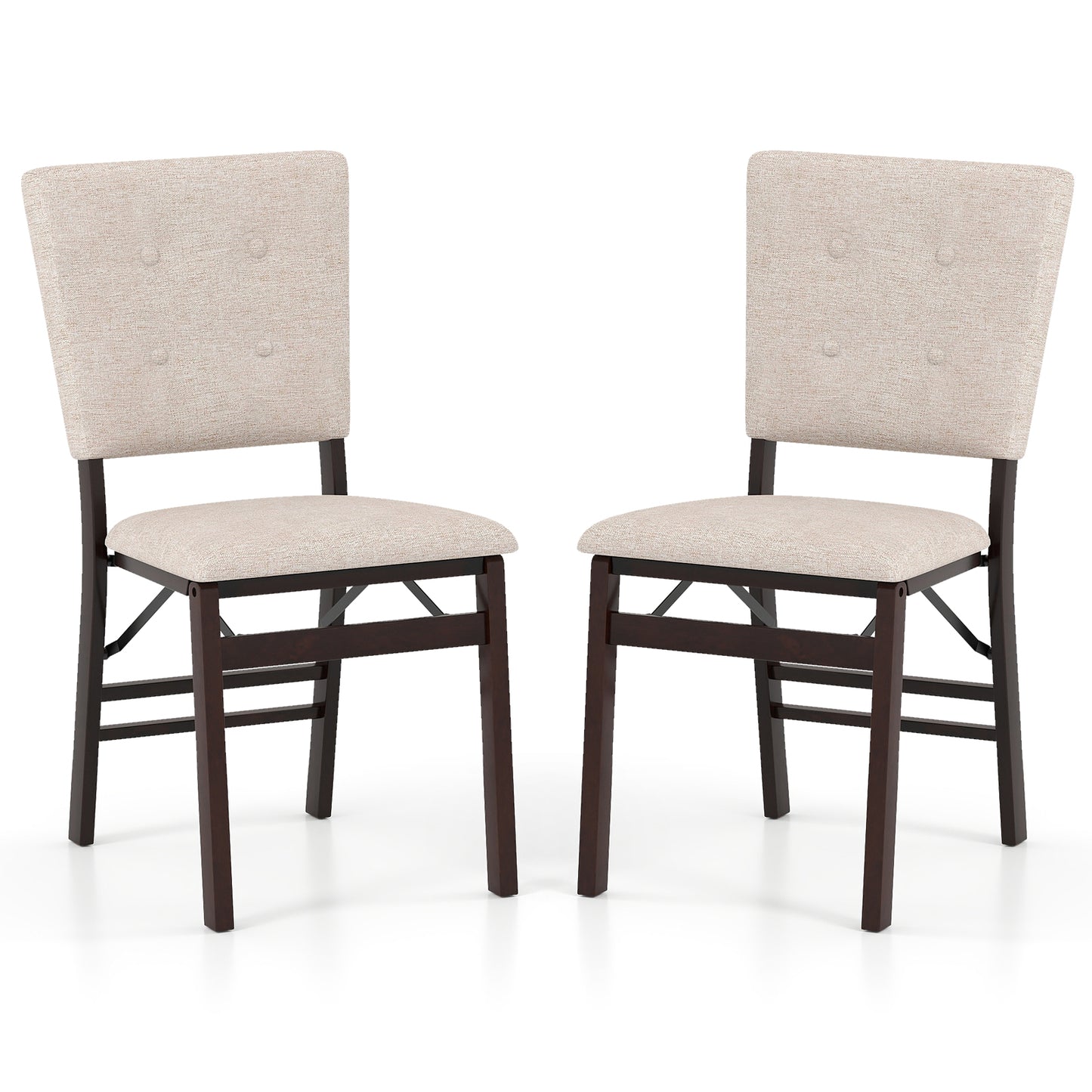 Foldable Dining Chair Set of 2 Armless Kitchen Chair with Padded Seat and Tilt Backrest-Beige
