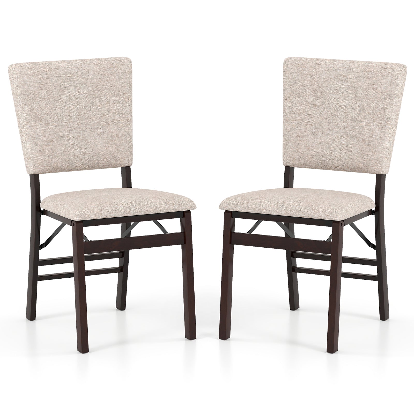 Foldable Dining Chair Set of 2 Armless Kitchen Chair with Padded Seat and Tilt Backrest-Beige