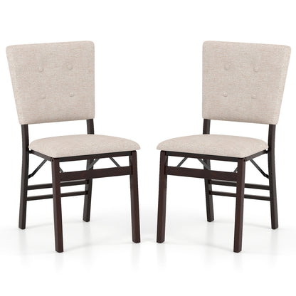 Foldable Dining Chair Set of 2 Armless Kitchen Chair with Padded Seat and Tilt Backrest-Beige