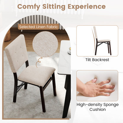 Foldable Dining Chair Set of 4 Armless Kitchen Chair with Padded Seat and Tilt Backrest-Beige