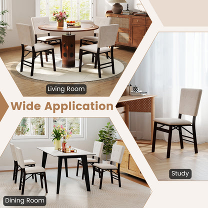 Foldable Dining Chair Set of 4 Armless Kitchen Chair with Padded Seat and Tilt Backrest-Beige