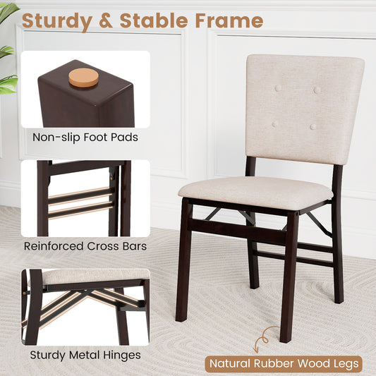 Foldable Dining Chair Set of 4 Armless Kitchen Chair with Padded Seat and Tilt Backrest-Beige