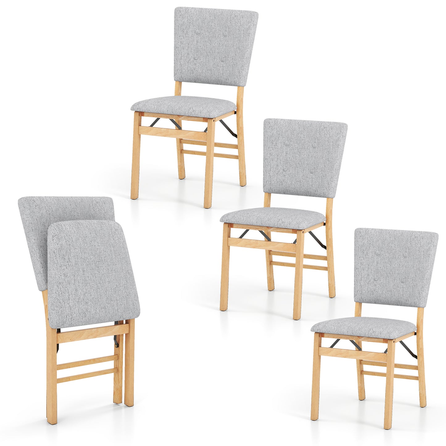 Foldable Dining Chair Set of 4 Armless Kitchen Chair with Padded Seat and Tilt Backrest-Gray