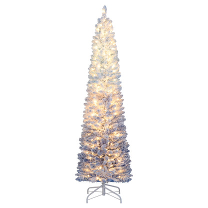 6/7 Feet Snow-flocked Artificial Christmas Tree with 220/290 Warm White LED Lights-6 Feet