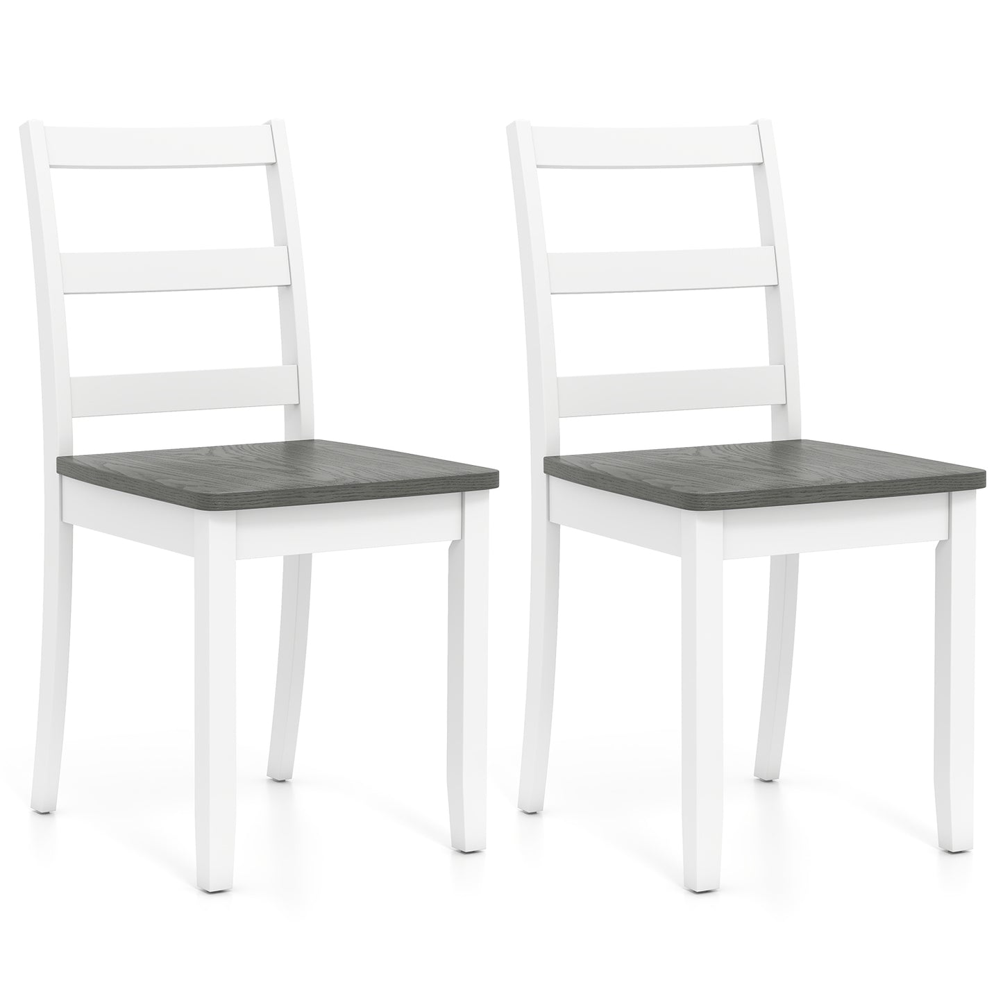 Set of 2 Wood Dining Chairs with Solid Rubber Wood Legs-Brown - Gray