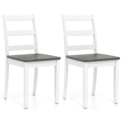 Set of 2 Wood Dining Chairs with Solid Rubber Wood Legs-Brown - Gray