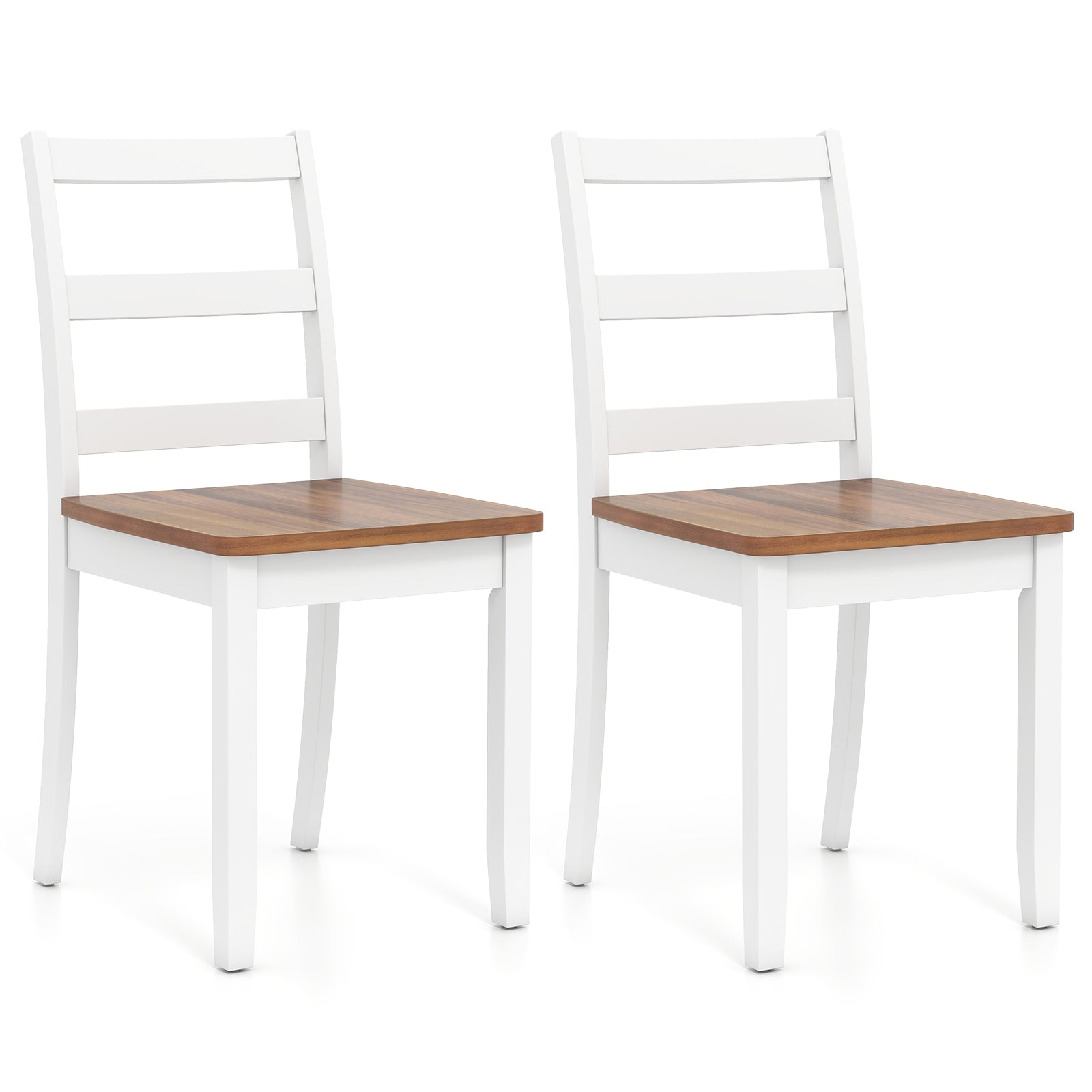 Set of 2 Wood Dining Chairs with Solid Rubber Wood Legs-Brown - Rustic Brown