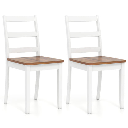 Set of 2 Wood Dining Chairs with Solid Rubber Wood Legs-Brown - Rustic Brown