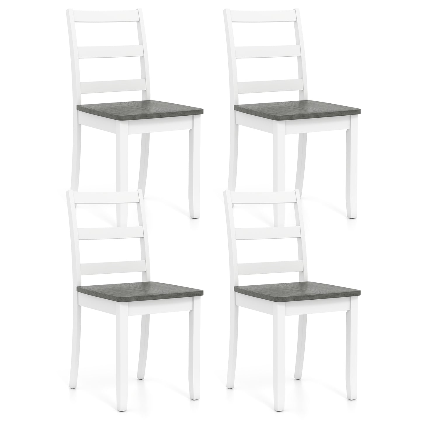 Set of 4 Wood Dining Chairs with Solid Rubber Wood Legs-Gray