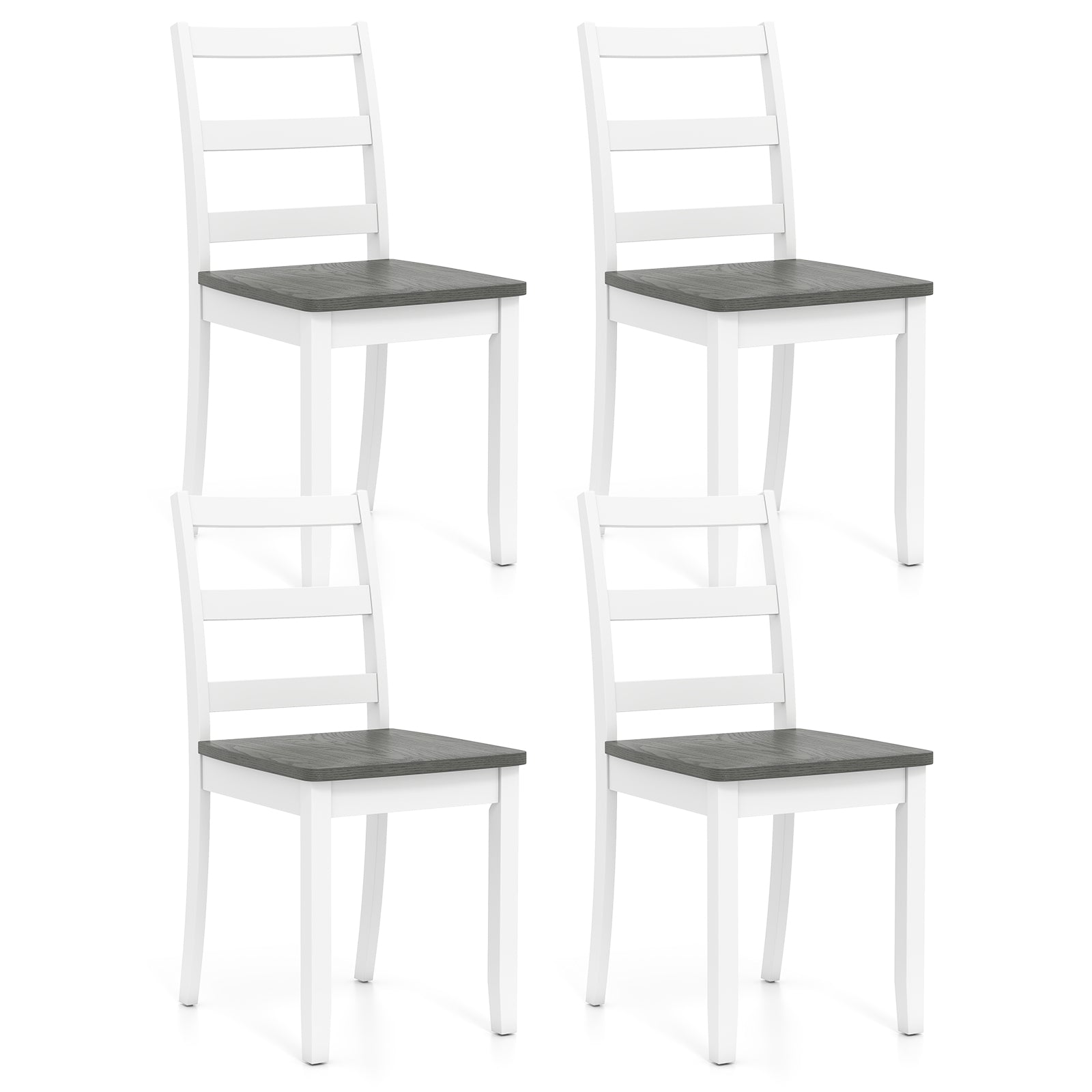 Set of 4 Wood Dining Chairs with Solid Rubber Wood Legs-Gray