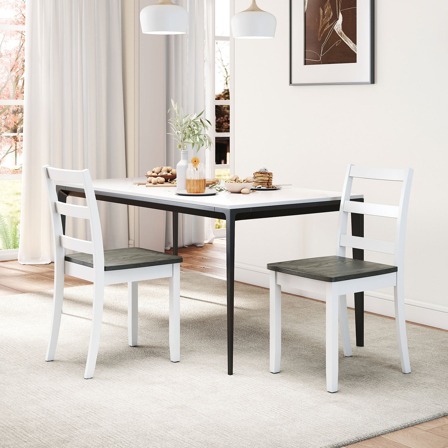Set of 4 Wood Dining Chairs with Solid Rubber Wood Legs-Gray