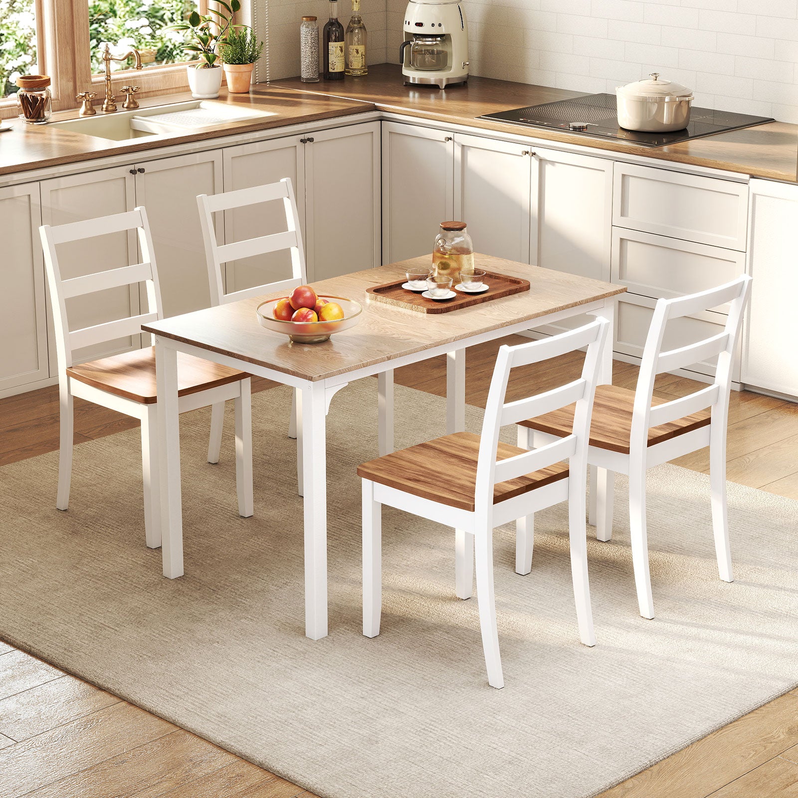 Set of 4 Wood Dining Chairs with Solid Rubber Wood Legs-Rustic Brown