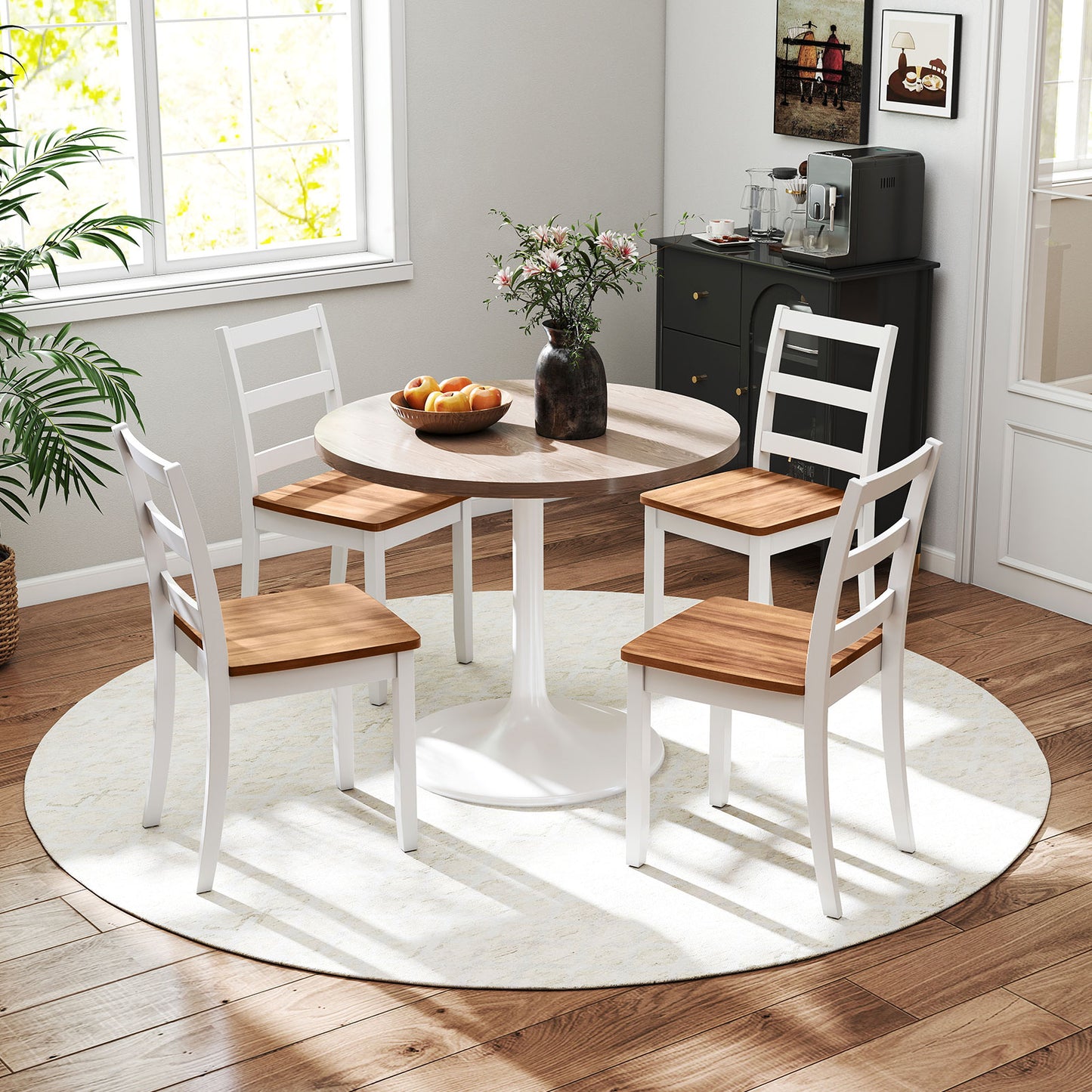 Set of 4 Wood Dining Chairs with Solid Rubber Wood Legs-Rustic Brown