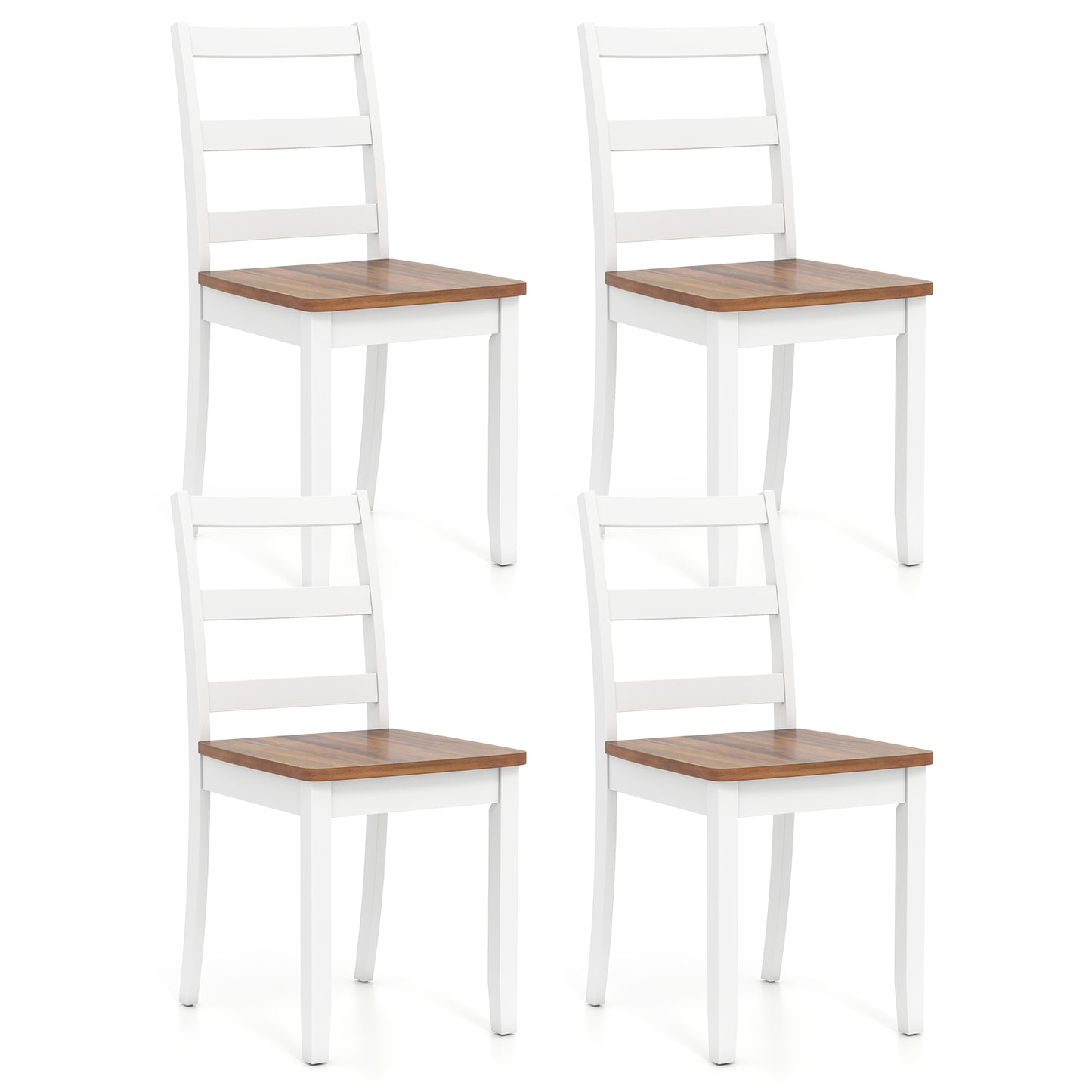 Set of 4 Wood Dining Chairs with Solid Rubber Wood Legs-Rustic Brown