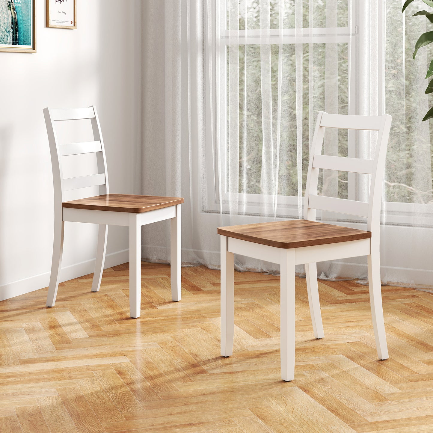 Set of 4 Wood Dining Chairs with Solid Rubber Wood Legs-Rustic Brown