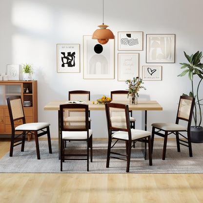 Folding Dining Chairs Set of 2 Rubber Wood Chairs with Linen Padded Seat-Coffee
