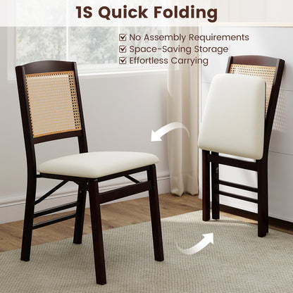 Folding Dining Chairs Set of 2 Rubber Wood Chairs with Linen Padded Seat-Coffee