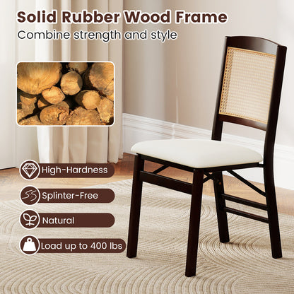 Folding Dining Chairs Set of 2 Rubber Wood Chairs with Linen Padded Seat-Coffee