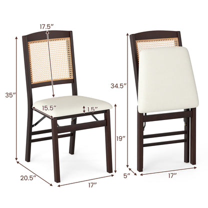 Folding Dining Chairs Set of 2 Rubber Wood Chairs with Linen Padded Seat-Coffee