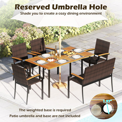 6 Pieces Outdoor Dining Set with Umbrella Hole