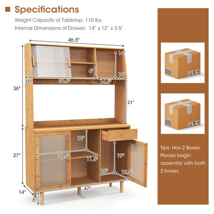 Kitchen Dining Set with Extendable Table 2 Rattan Accent Chairs and Kitchen Cabinet