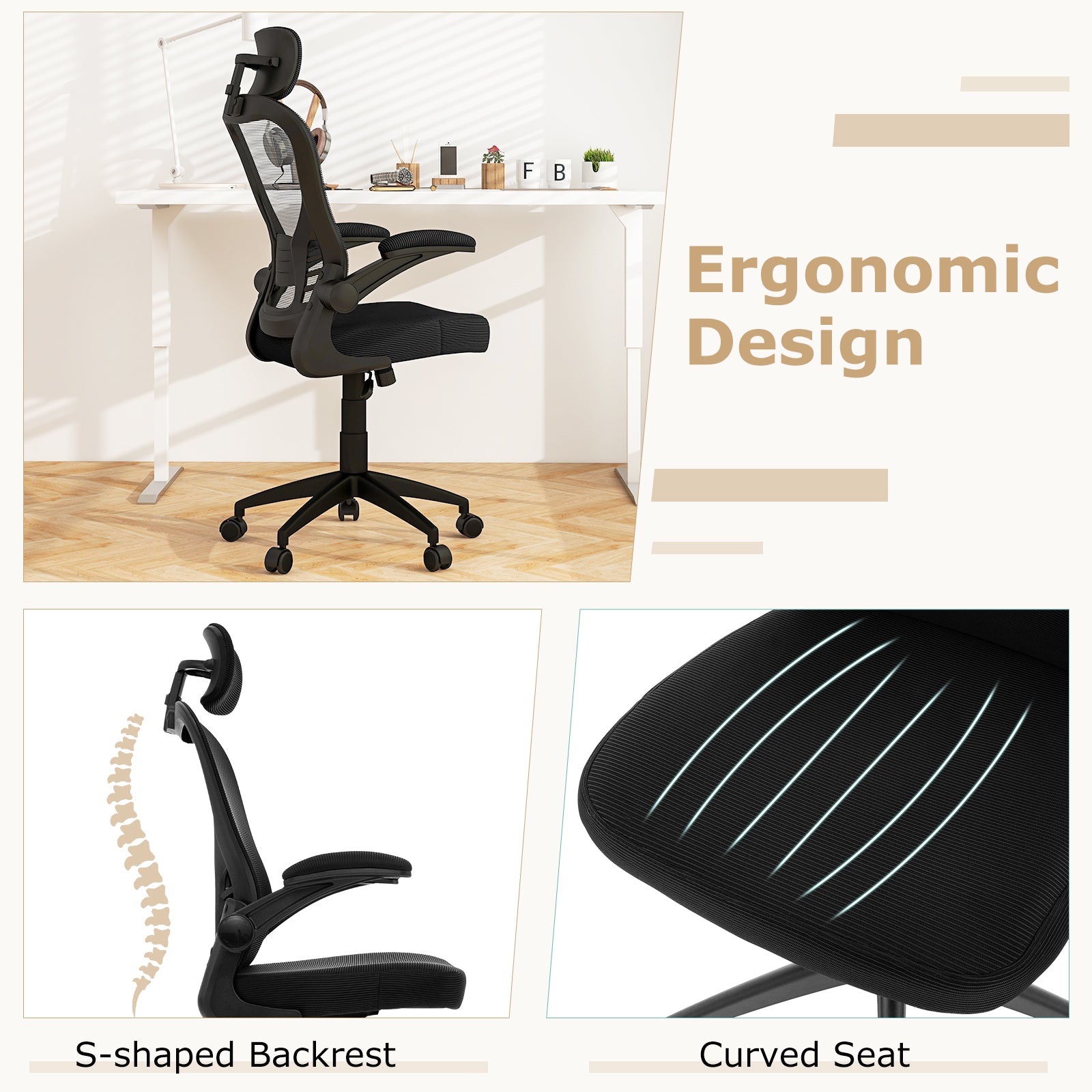 Black 48 inch Computer Desk and Ergonomic Mesh Office Chair Bundle for Home Office