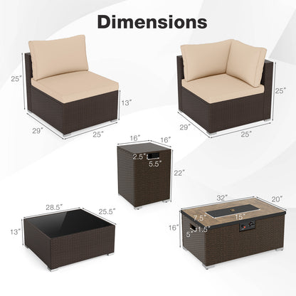 Outdoor PE Rattan Conversation Set with 32‚Äù Propane Fire Pit Table and Tank Holder-Beige