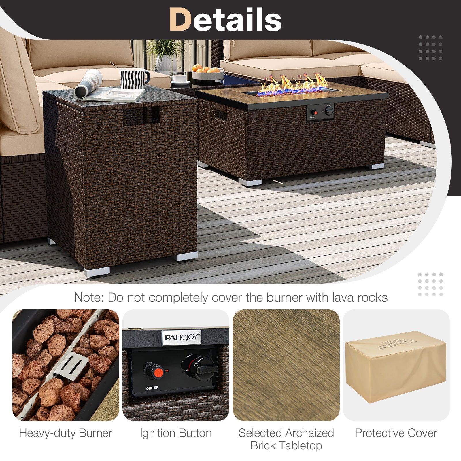 Outdoor PE Rattan Conversation Set with 32‚Äù Propane Fire Pit Table and Tank Holder-Beige