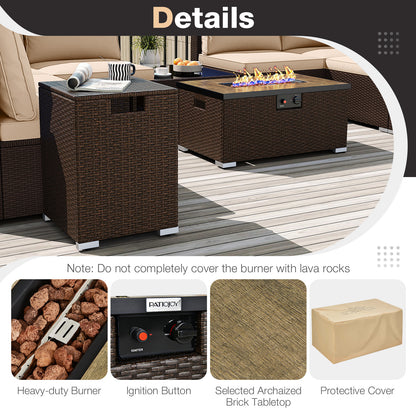 Outdoor PE Rattan Conversation Set with 32‚Äù Propane Fire Pit Table and Tank Holder-Beige