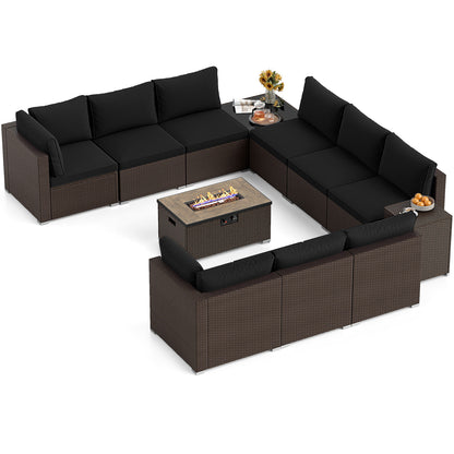 Outdoor PE Rattan Conversation Set with 32‚Äù Propane Fire Pit Table and Tank Holder-Black