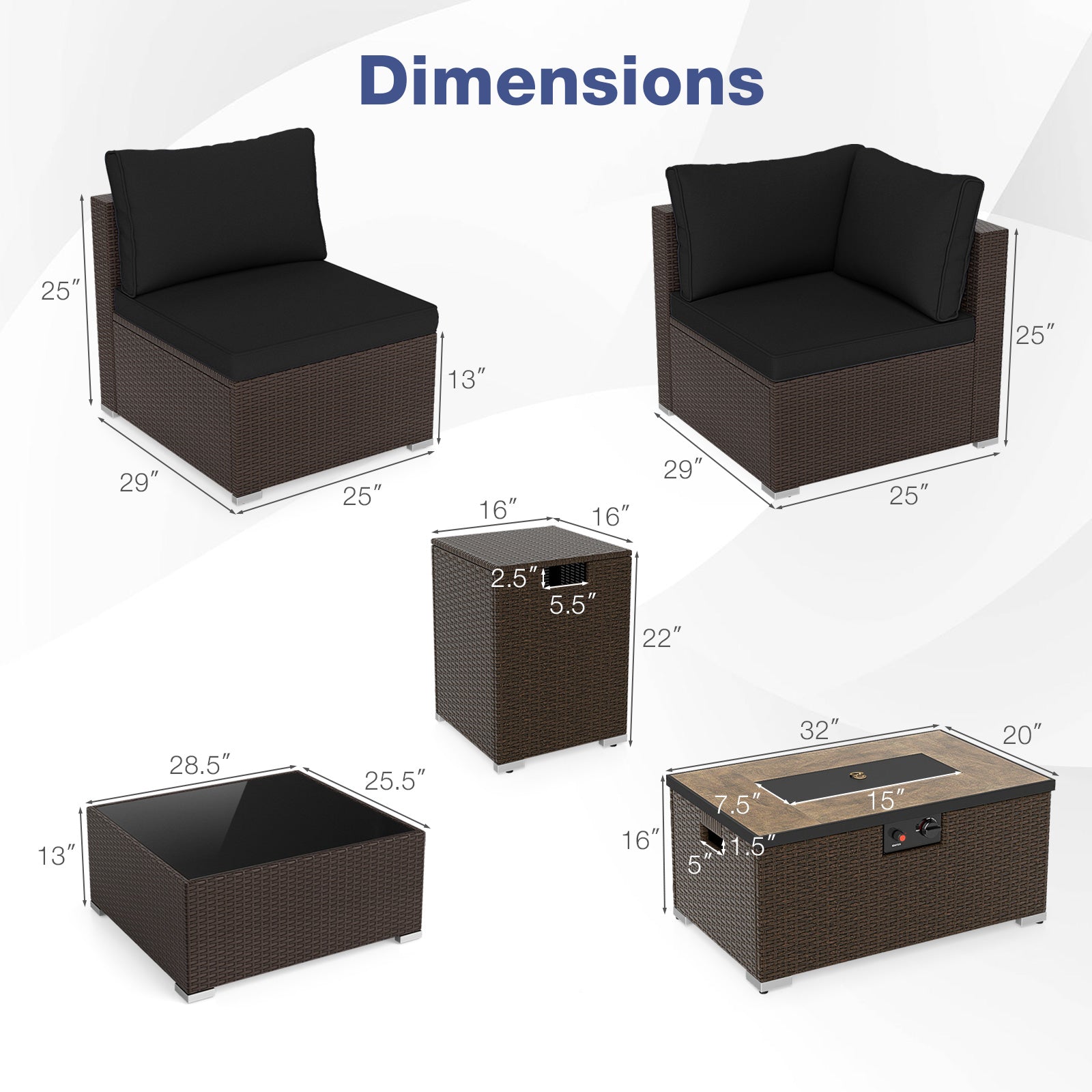 Outdoor PE Rattan Conversation Set with 32‚Äù Propane Fire Pit Table and Tank Holder-Black
