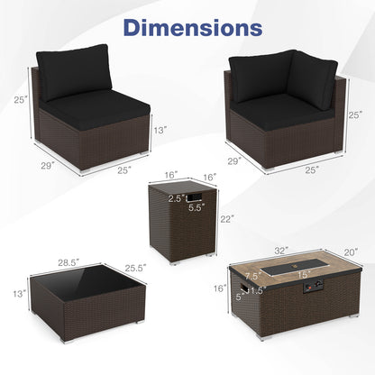 Outdoor PE Rattan Conversation Set with 32‚Äù Propane Fire Pit Table and Tank Holder-Black
