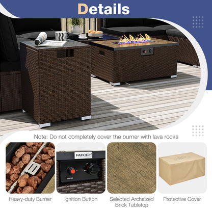 Outdoor PE Rattan Conversation Set with 32‚Äù Propane Fire Pit Table and Tank Holder-Black