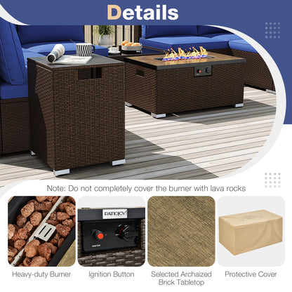 Outdoor PE Rattan Conversation Set with 32‚Äù Propane Fire Pit Table and Tank Holder-Navy