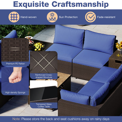 Outdoor PE Rattan Conversation Set with 32‚Äù Propane Fire Pit Table and Tank Holder-Navy
