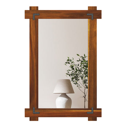 Acacia Wood Mirror & Electric Fireplace TV Stand Set - Rustic Vintage Home Heating Bundle