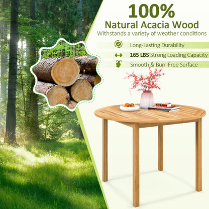 5 Pieces Outdoor Acacia Wood Dining Set Patio Round Table and Metal Chairs with Cushions
