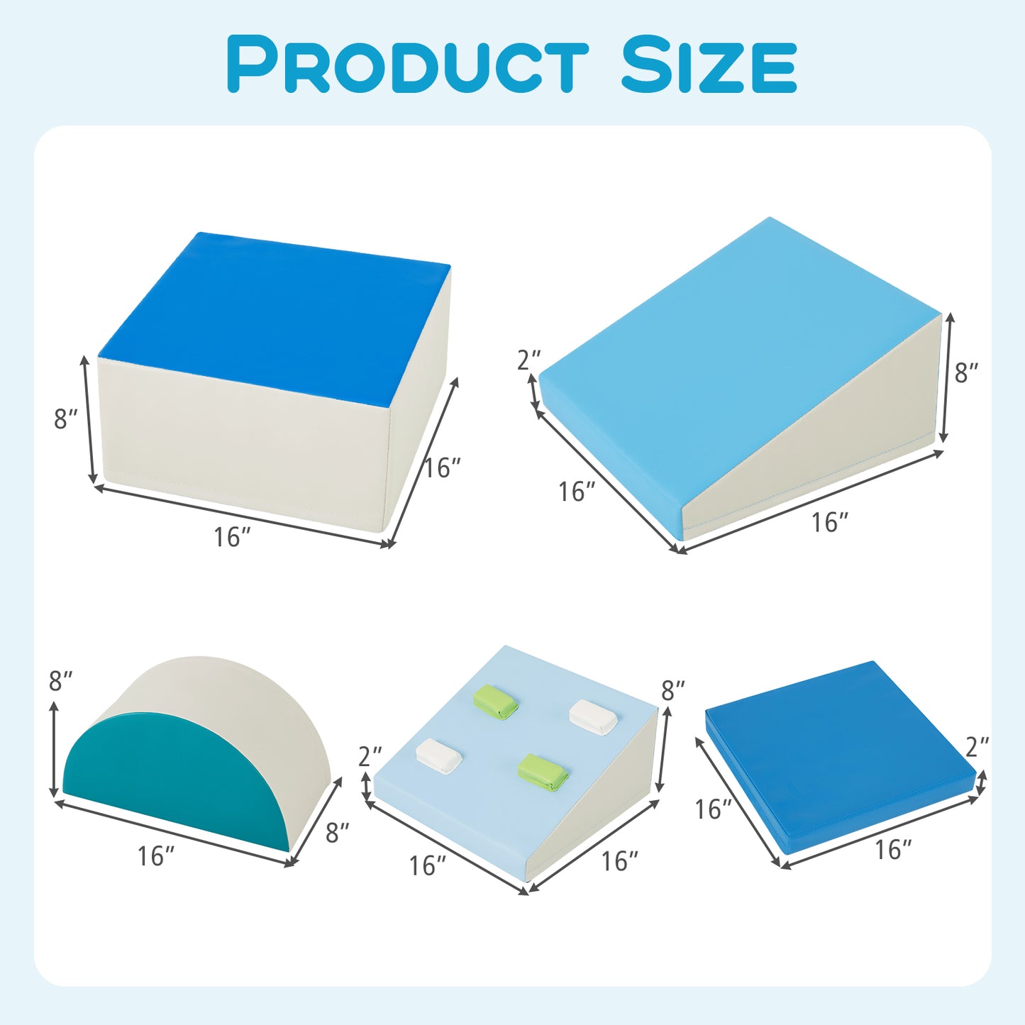 6-Piece Foam Climbing Blocks with Hook and Loop Fasteners - Blue