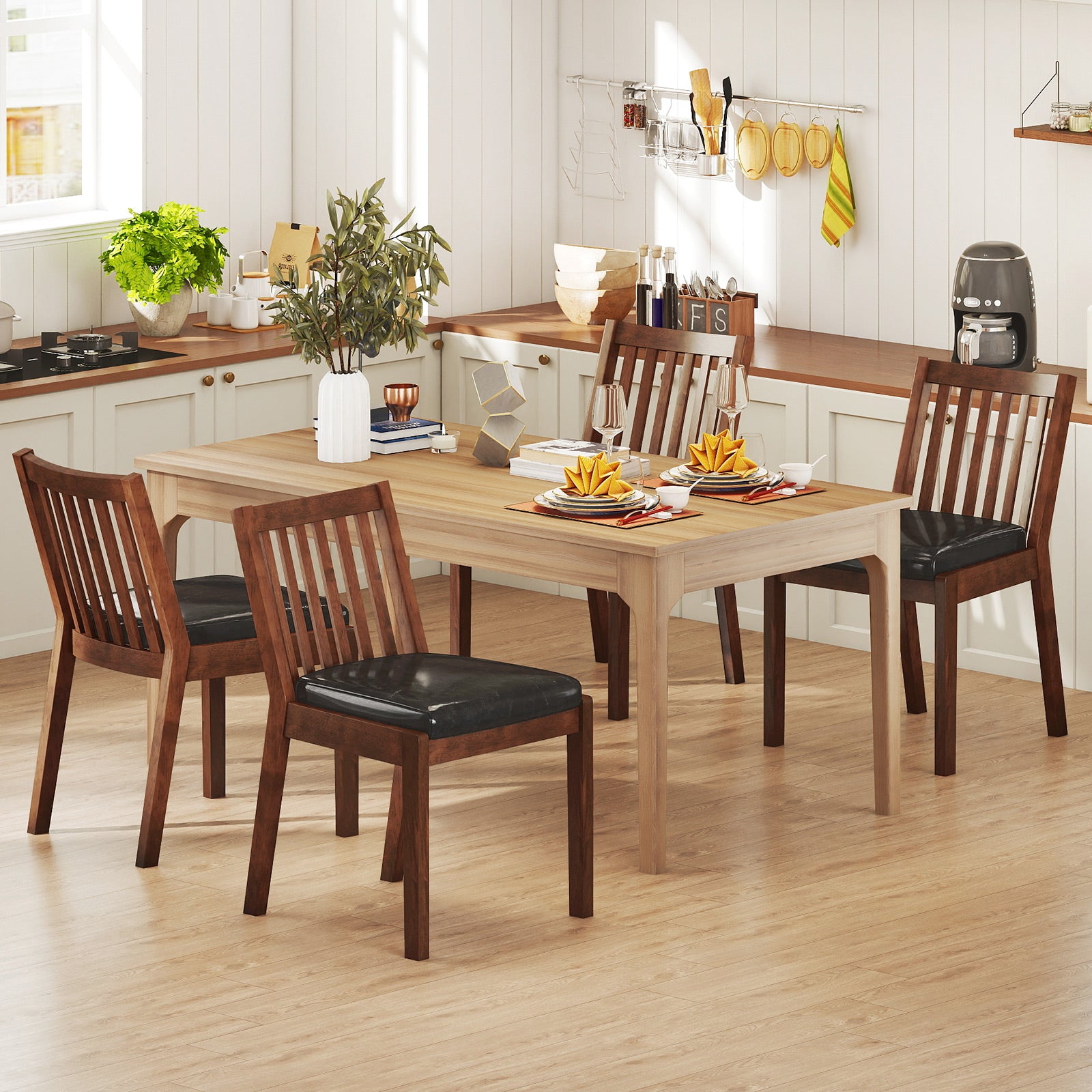 PU Leather Upholstered Dining Chair with Padded Seat Set of 4-Espresso
