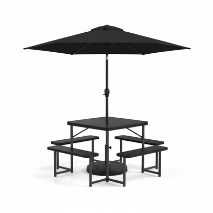 Outdoor Picnic Table Bench Set with Umbrella and Base for 4-8 People