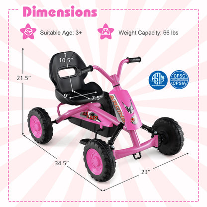Go Kart for Kids 4 Wheel with Steering Handlebars and Adjustable Seat-Pink