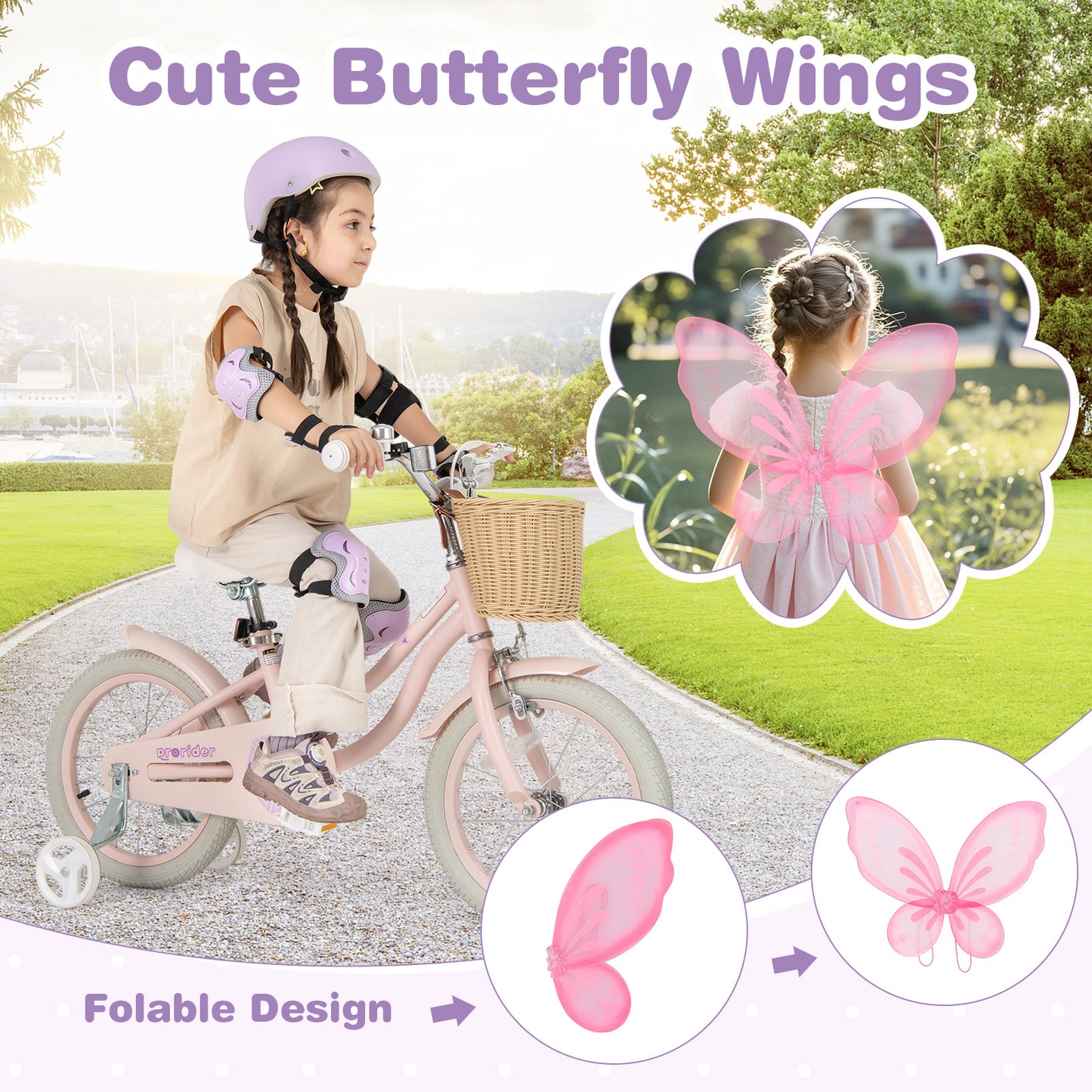 20 Inch Kids Bike with Helmet Protective Set Purple