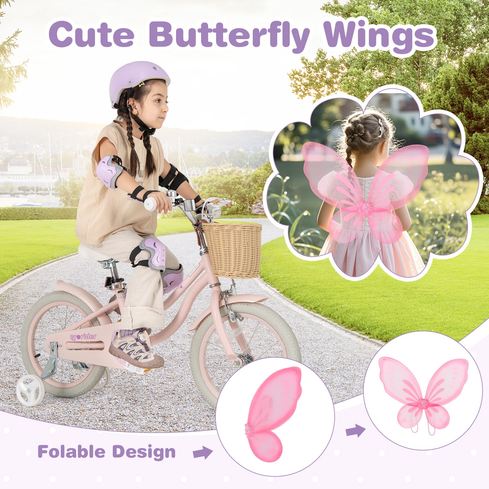 20 Inch Kids Bike with Helmet Protective Set Purple