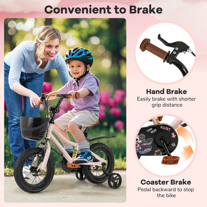 12 Inch Kids Bike with Helmet Protective Set Black & Pink