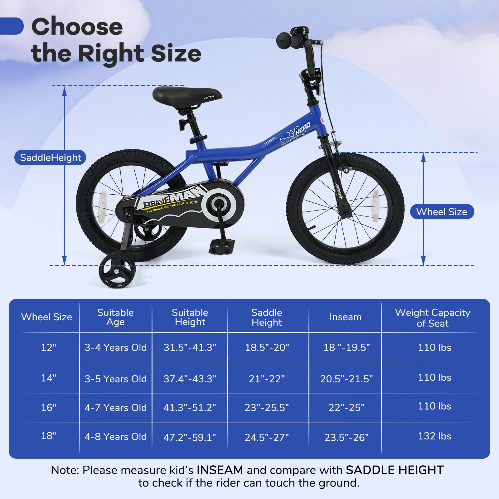 16 Inch Kids Bike with Helmet Protective Set Dark Blue