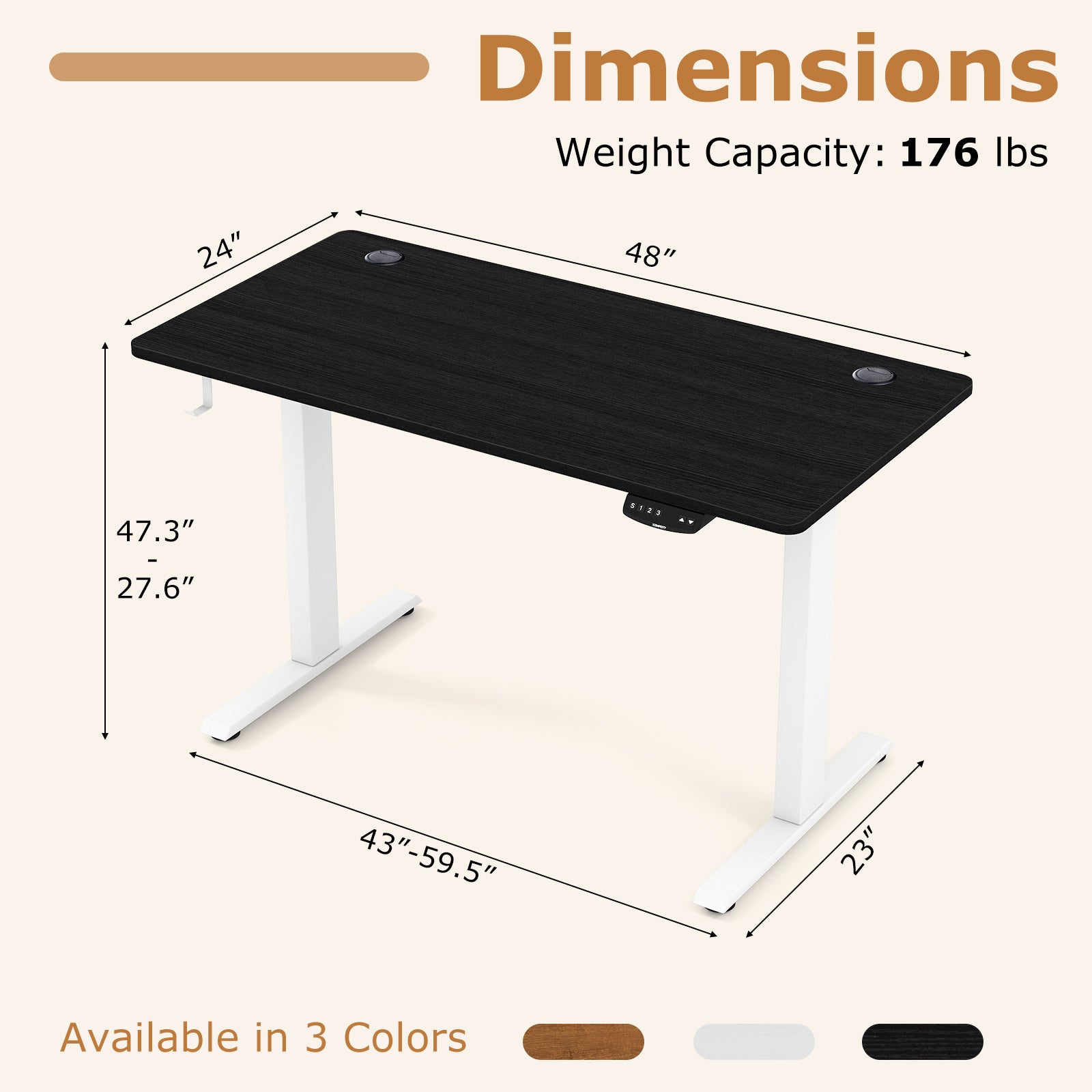 Electric Standing Desk Height Adjustable with 3 Memory Heights Black-S