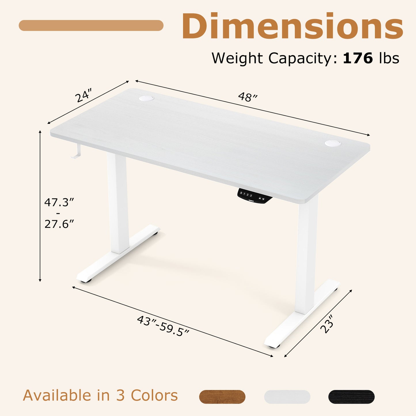 Electric Standing Desk Height Adjustable with 3 Memory Heights White-S